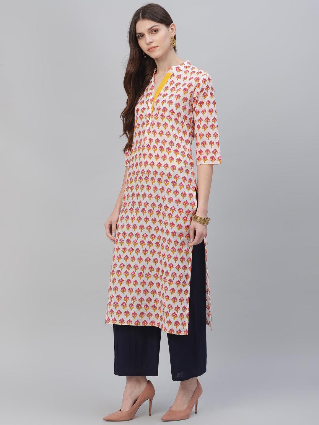 Multicoloured Printed Cotton Kurta - ShopLibas