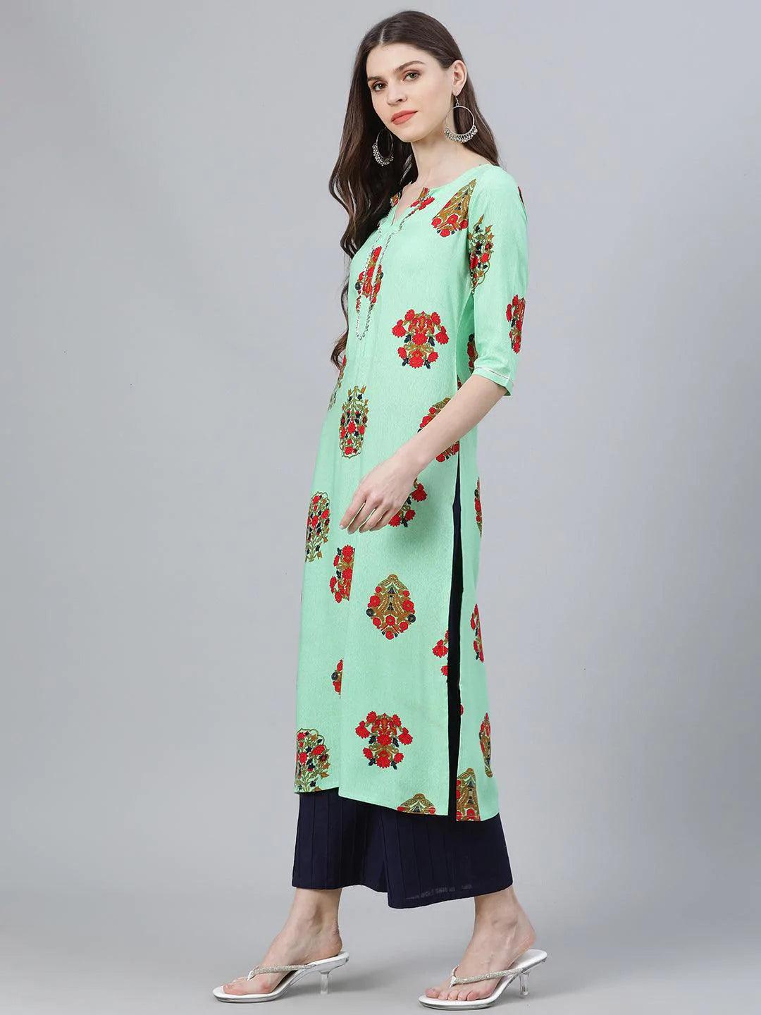 Multicoloured Printed Rayon Kurta