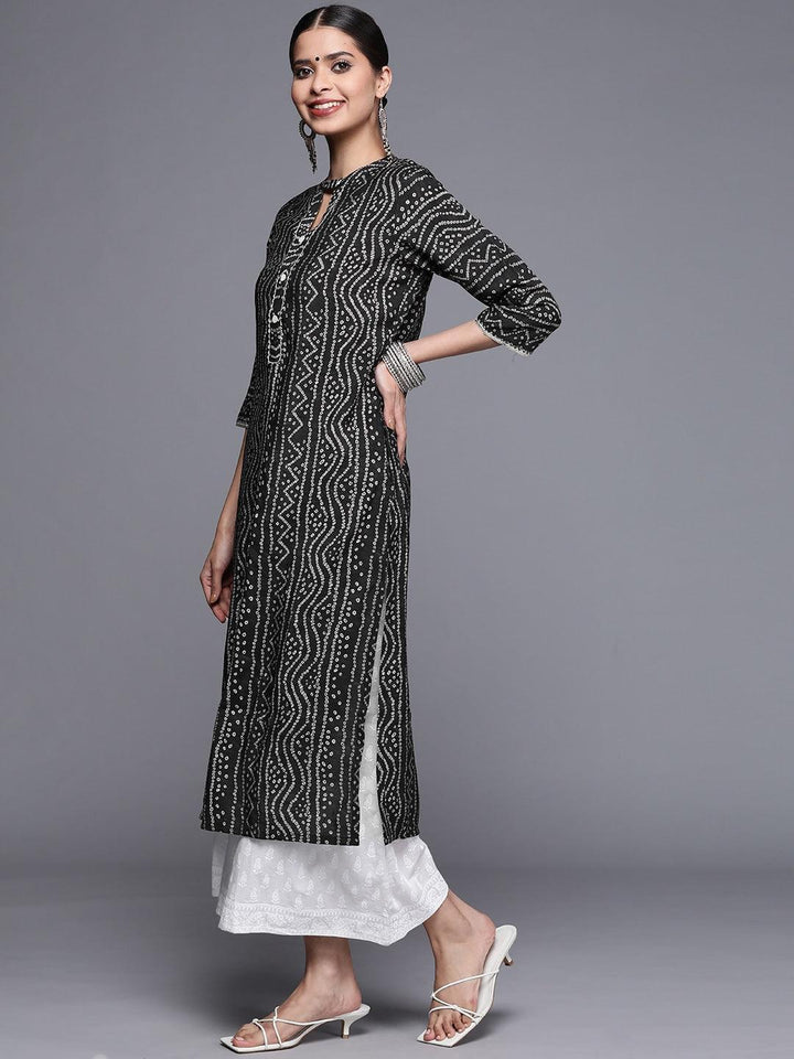 Black Printed Chanderi Silk Kurta - ShopLibas