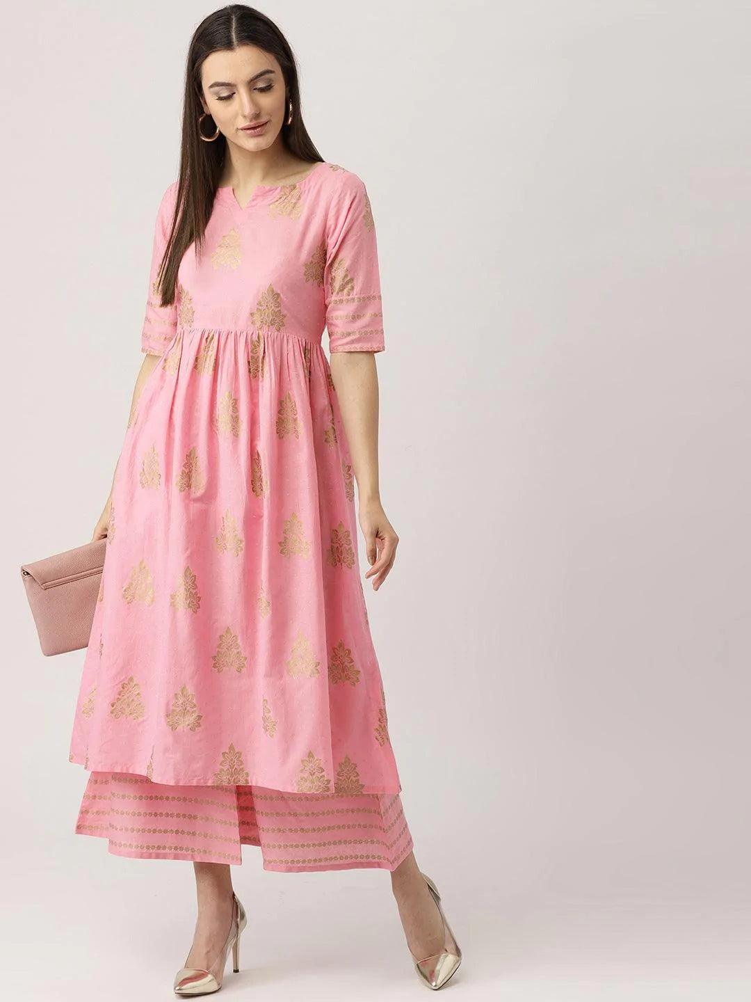 Pink Printed Cotton Kurta Set