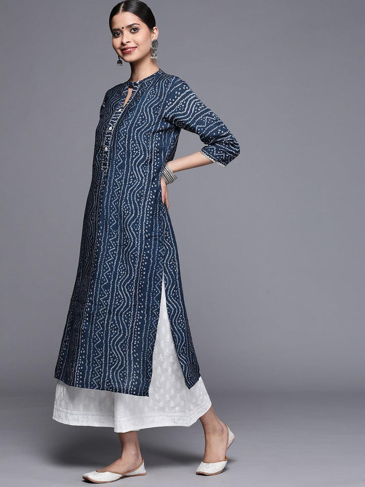 Blue Printed Chanderi Silk Kurta - ShopLibas