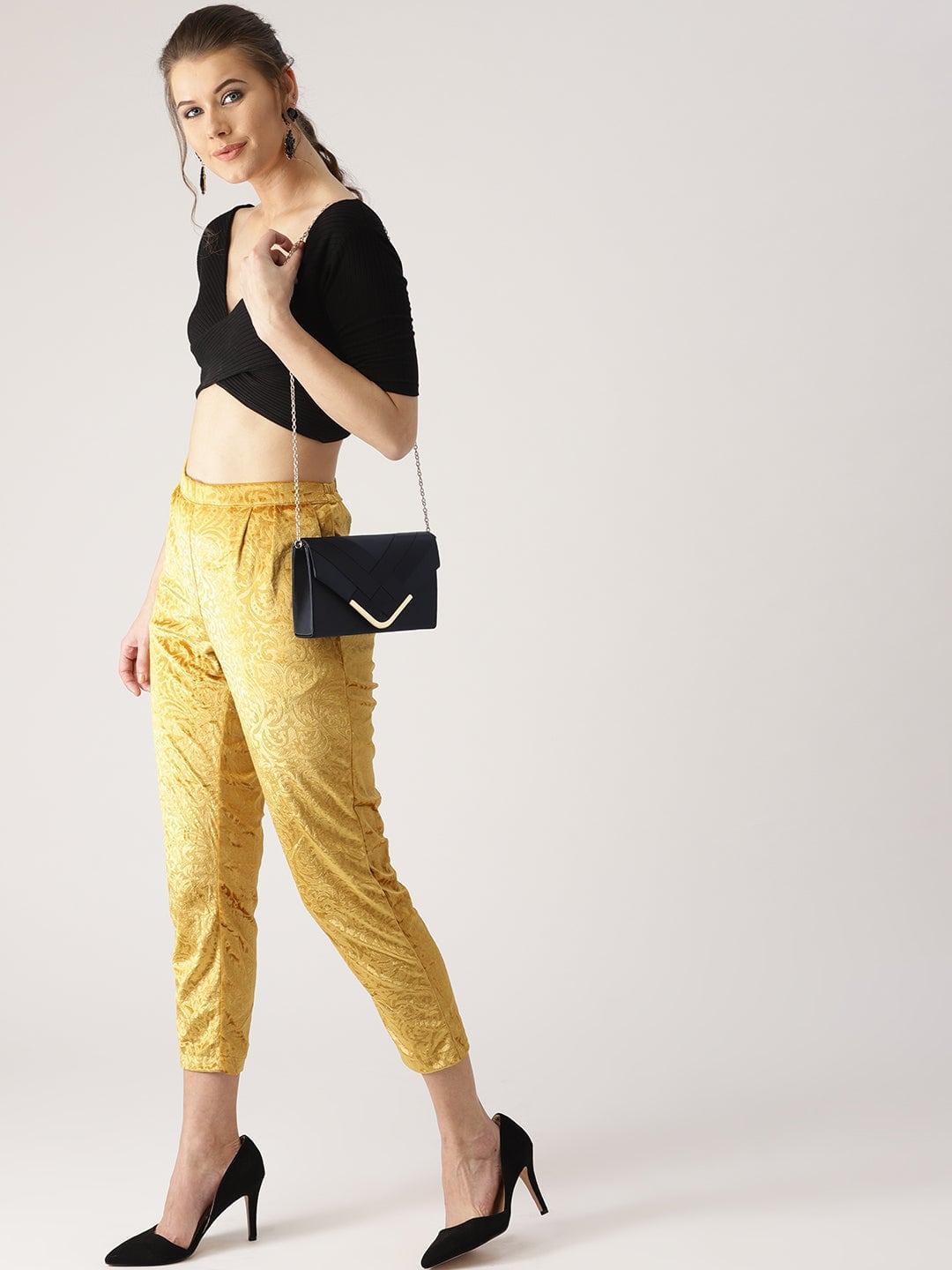 Yellow Abstract Polyester Trousers - ShopLibas