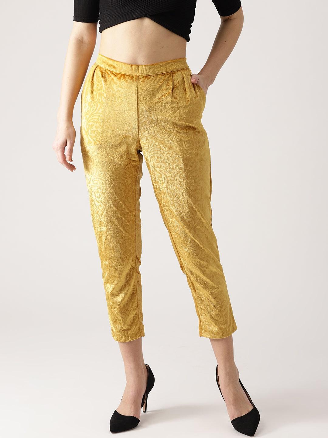 Yellow Abstract Polyester Trousers - ShopLibas