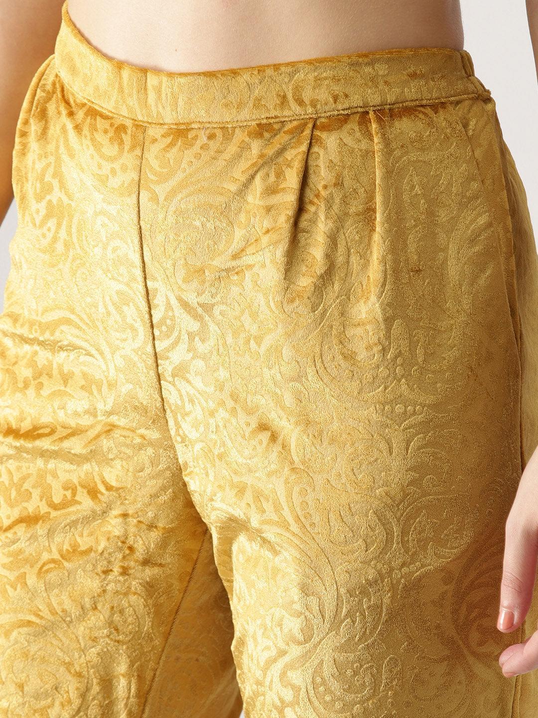 Yellow Abstract Polyester Trousers - ShopLibas