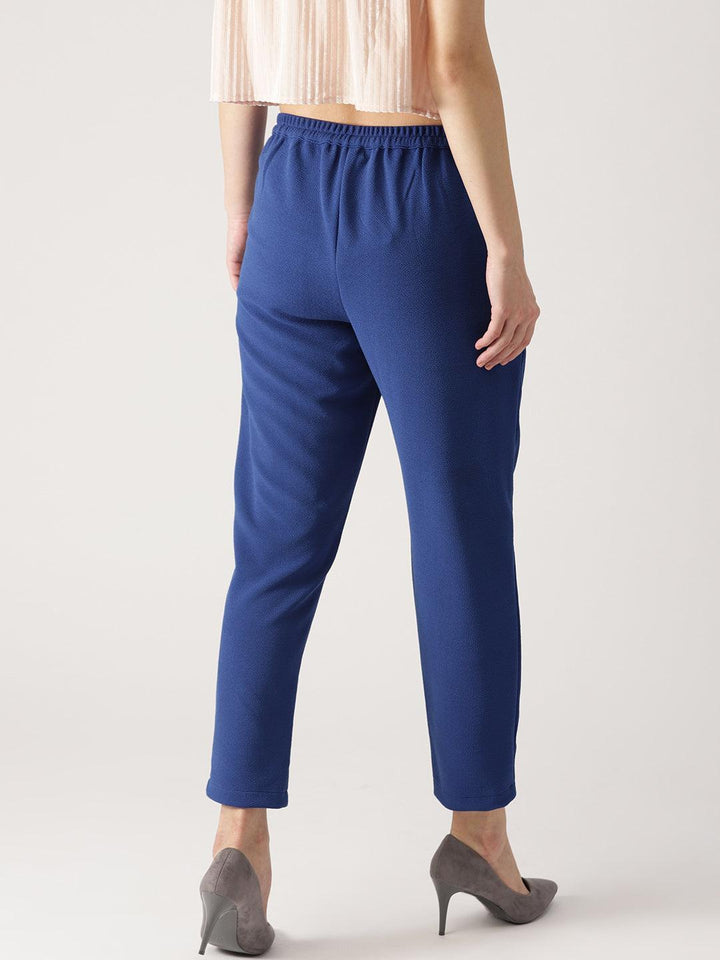 Blue Solid Polyester Trousers - ShopLibas