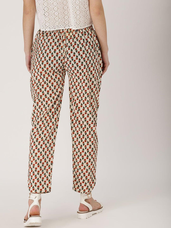 White Printed Cotton Trousers - ShopLibas