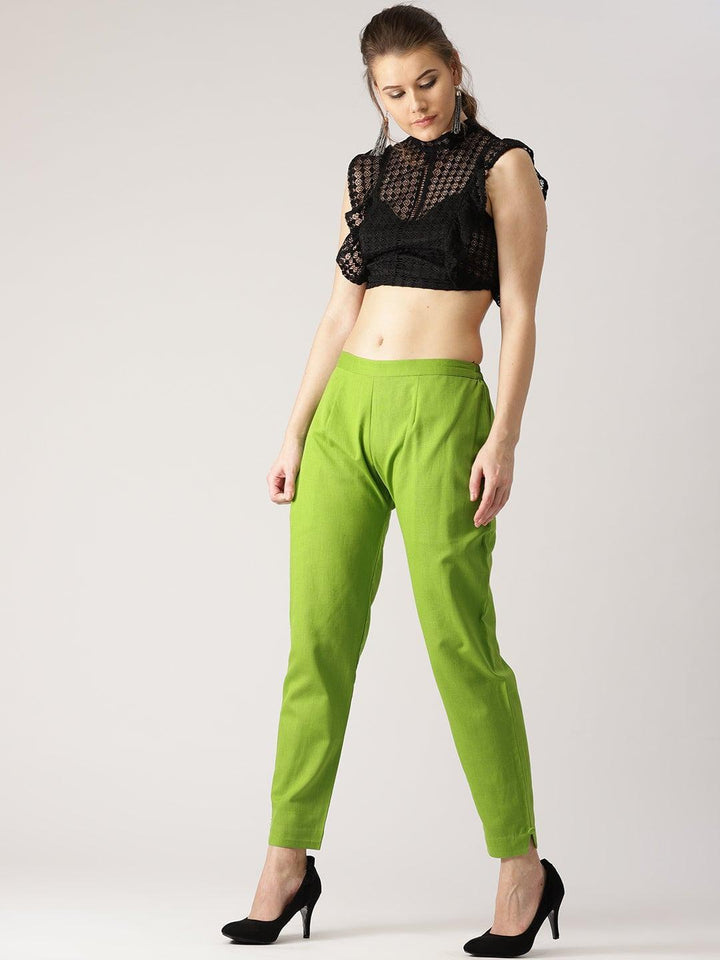 Green Solid Cotton Trousers - ShopLibas