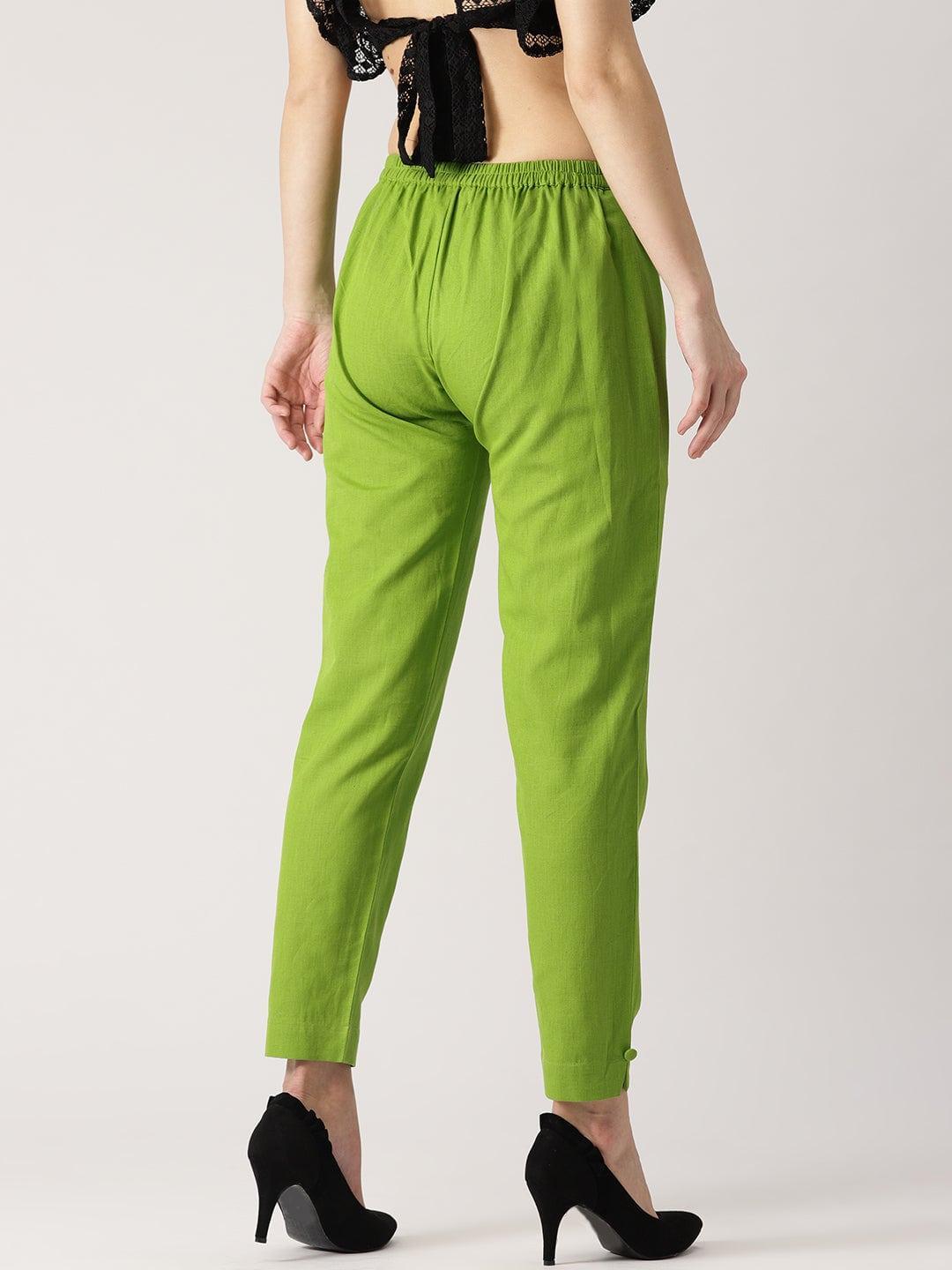 Green Solid Cotton Trousers - ShopLibas