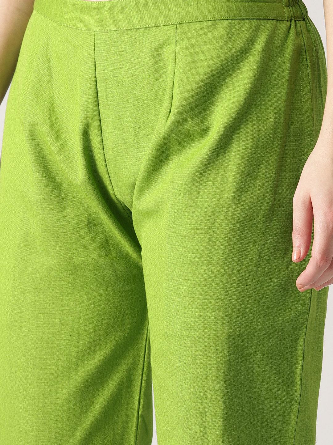 Green Solid Cotton Trousers - ShopLibas