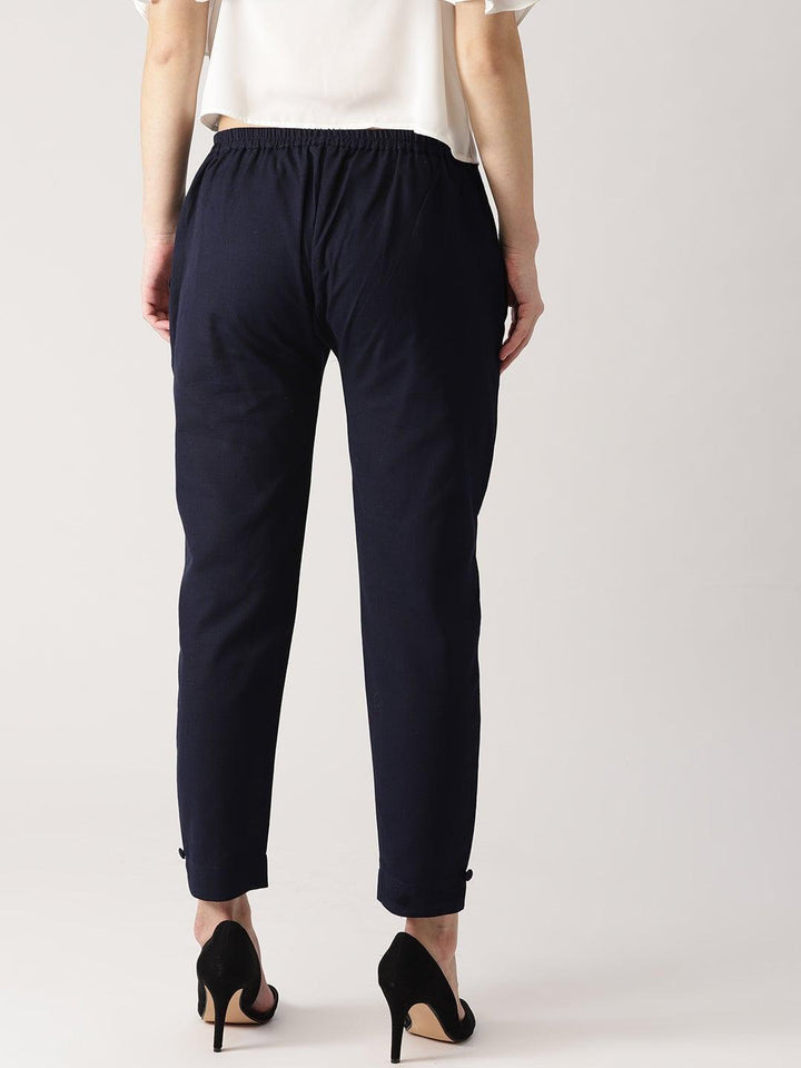 Blue Solid Cotton Trousers - ShopLibas