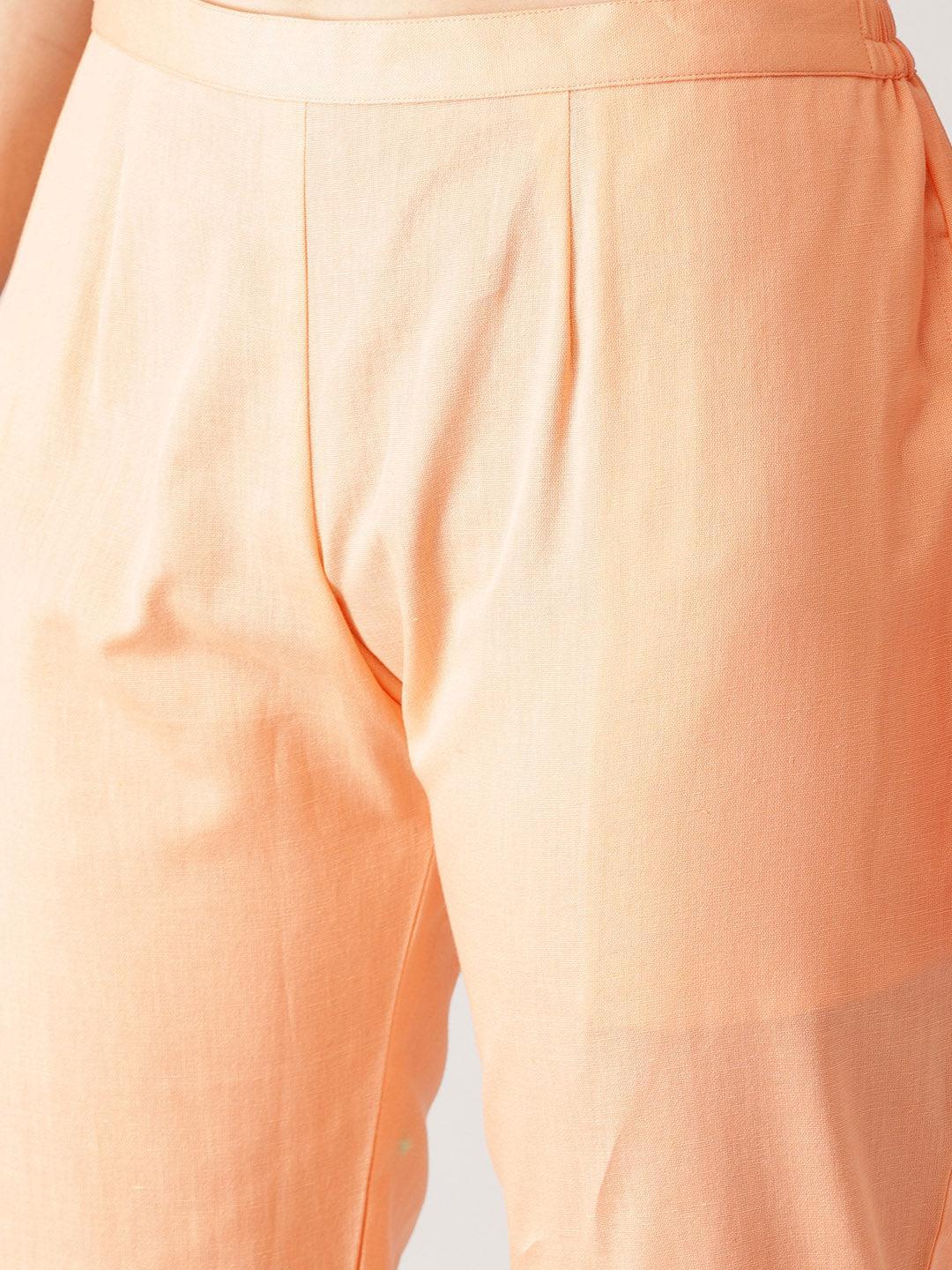 Orange Solid Cotton Trousers