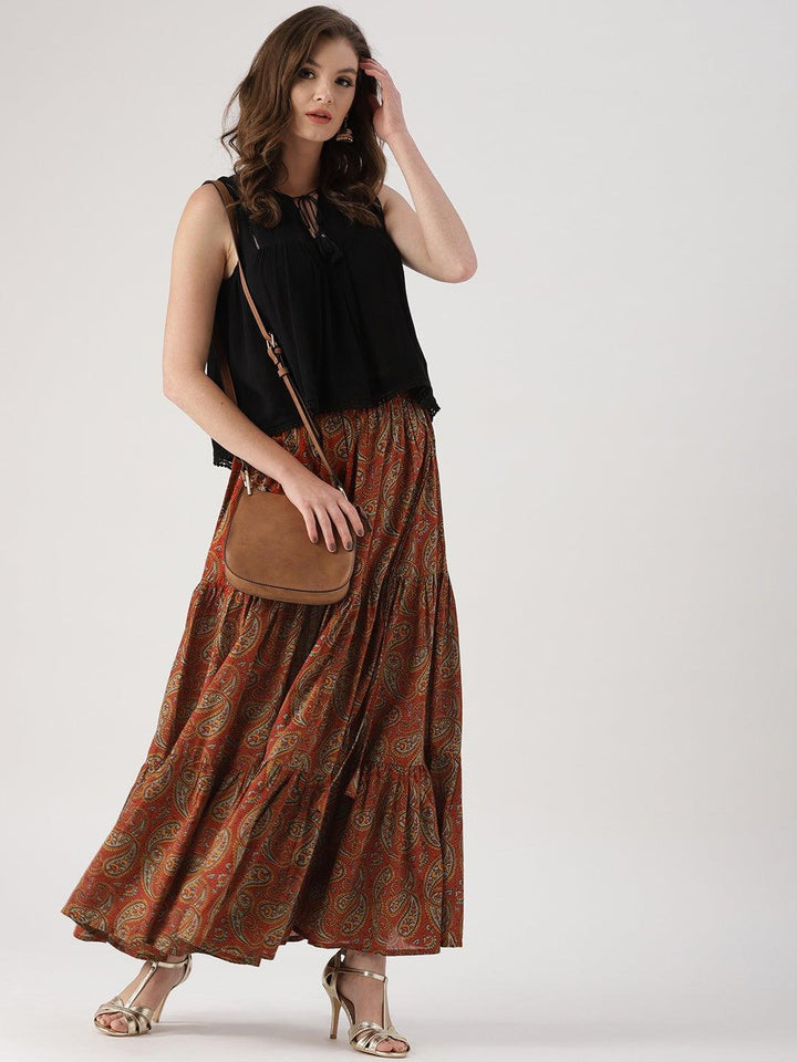 Brown Printed Cotton Skirts - ShopLibas