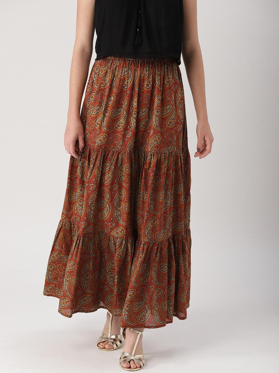 Brown Printed Cotton Skirts - ShopLibas