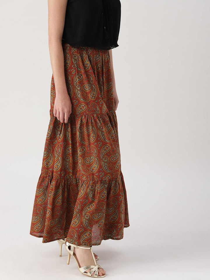 Brown Printed Cotton Skirts - ShopLibas