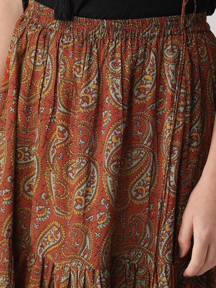 Brown Printed Cotton Skirts - ShopLibas