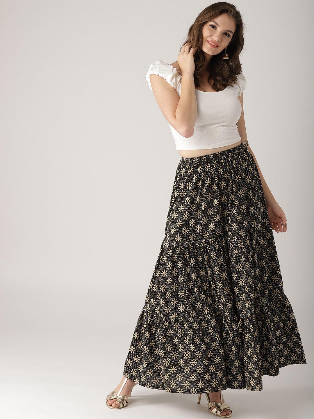 Black Printed Cotton Skirt