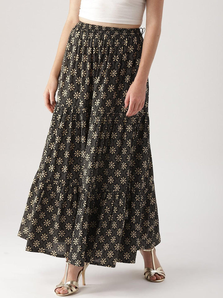 Black Printed Cotton Skirt - ShopLibas