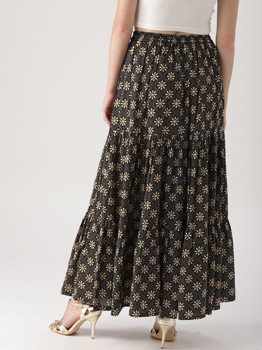 Black Printed Cotton Skirt