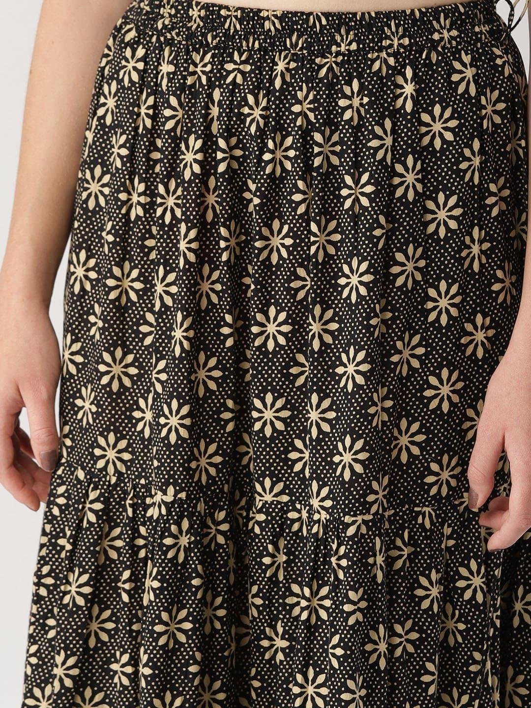 Black Printed Cotton Skirt