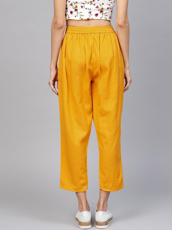 Yellow Solid Cotton Trousers - ShopLibas