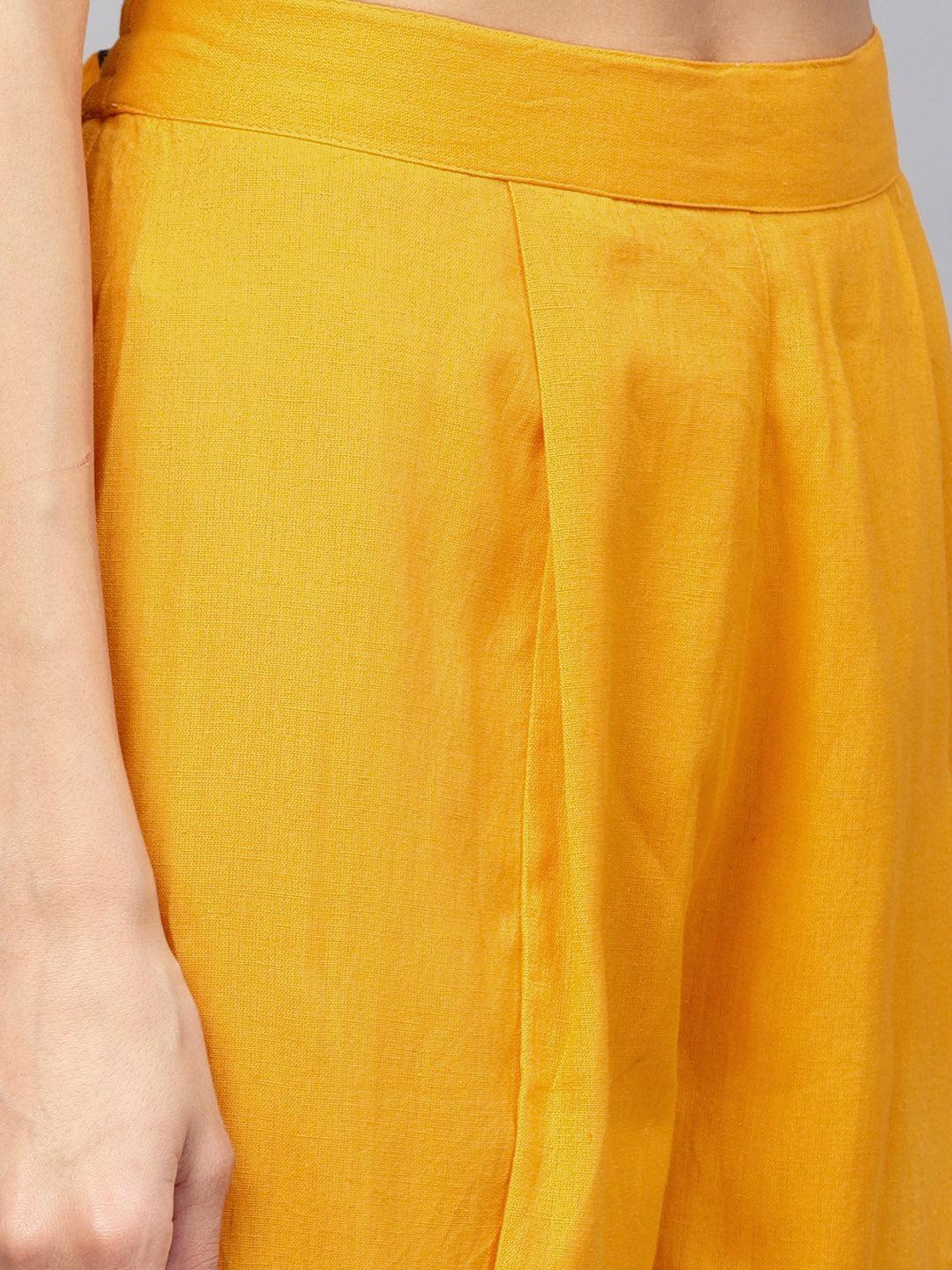 Yellow Solid Cotton Trousers - ShopLibas