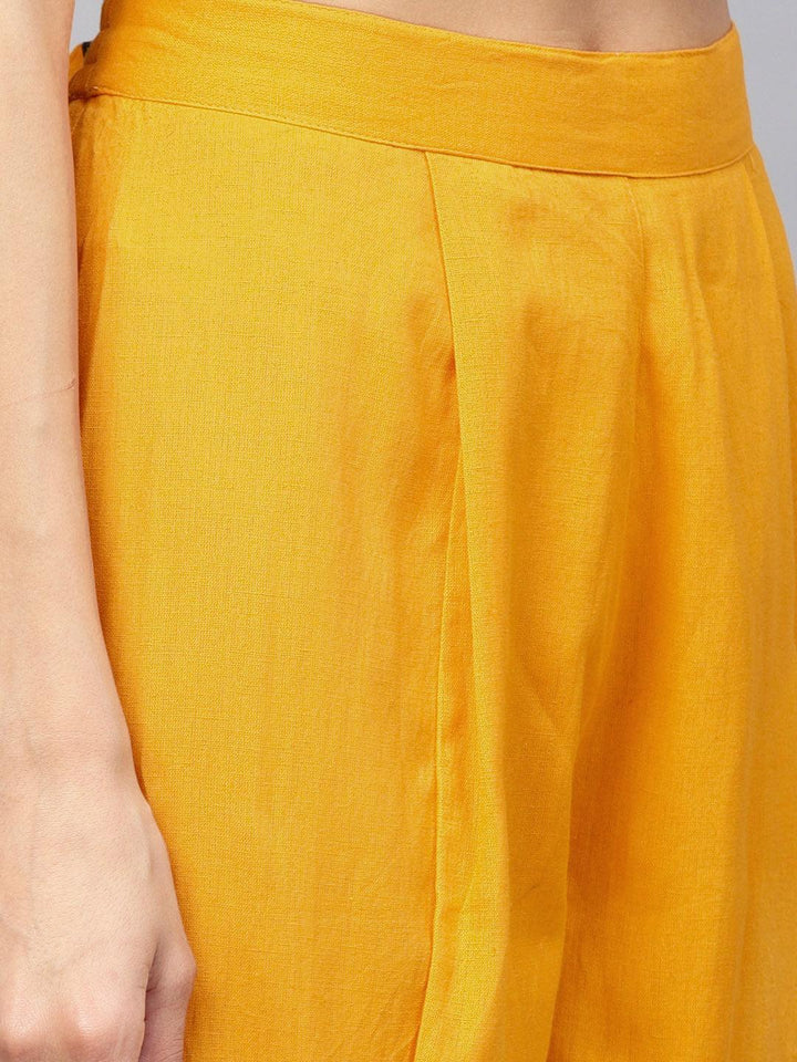 Yellow Solid Cotton Trousers - ShopLibas