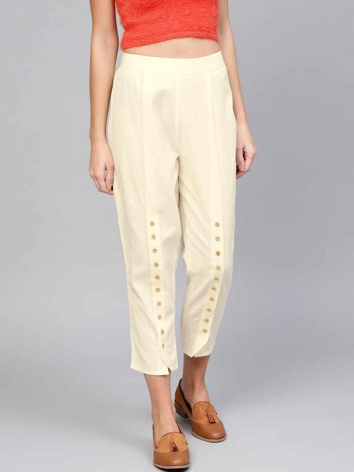 White Solid Cotton Trousers - ShopLibas