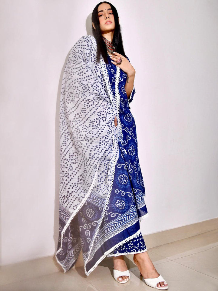 Blue Printed Cotton Suit Set - ShopLibas