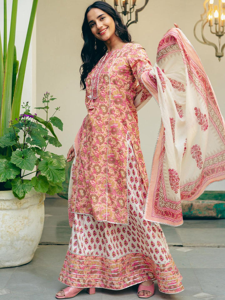 Pink Printed Cotton Suit Set - ShopLibas