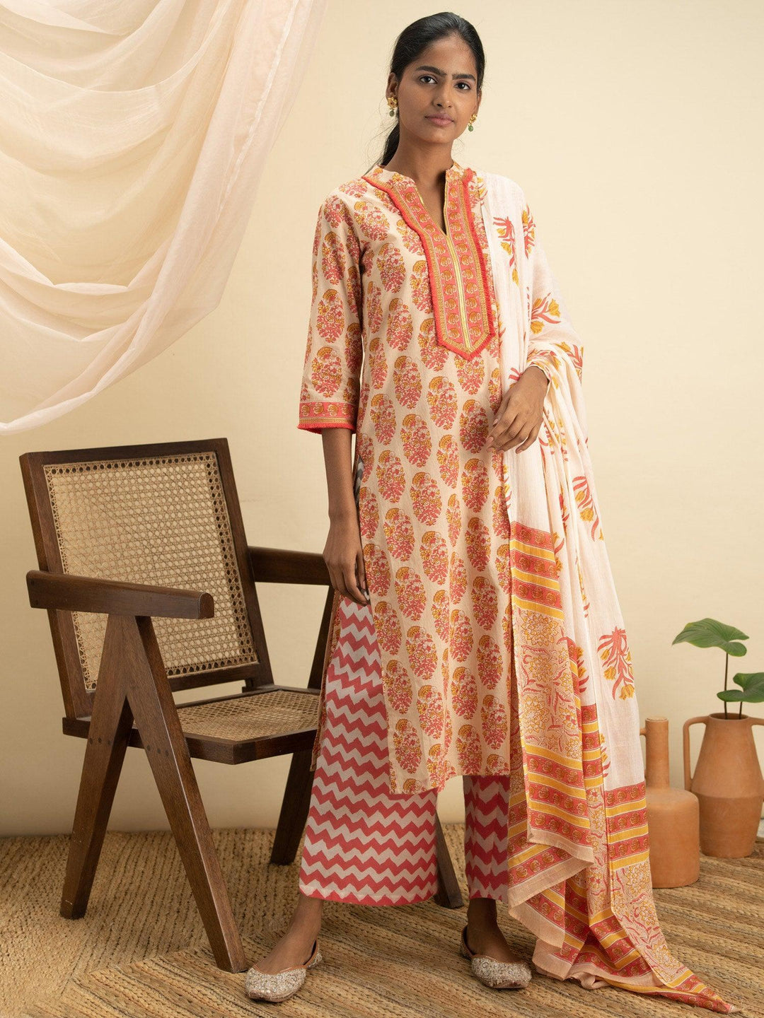 Multicoloured Printed Cotton Suit Set - ShopLibas