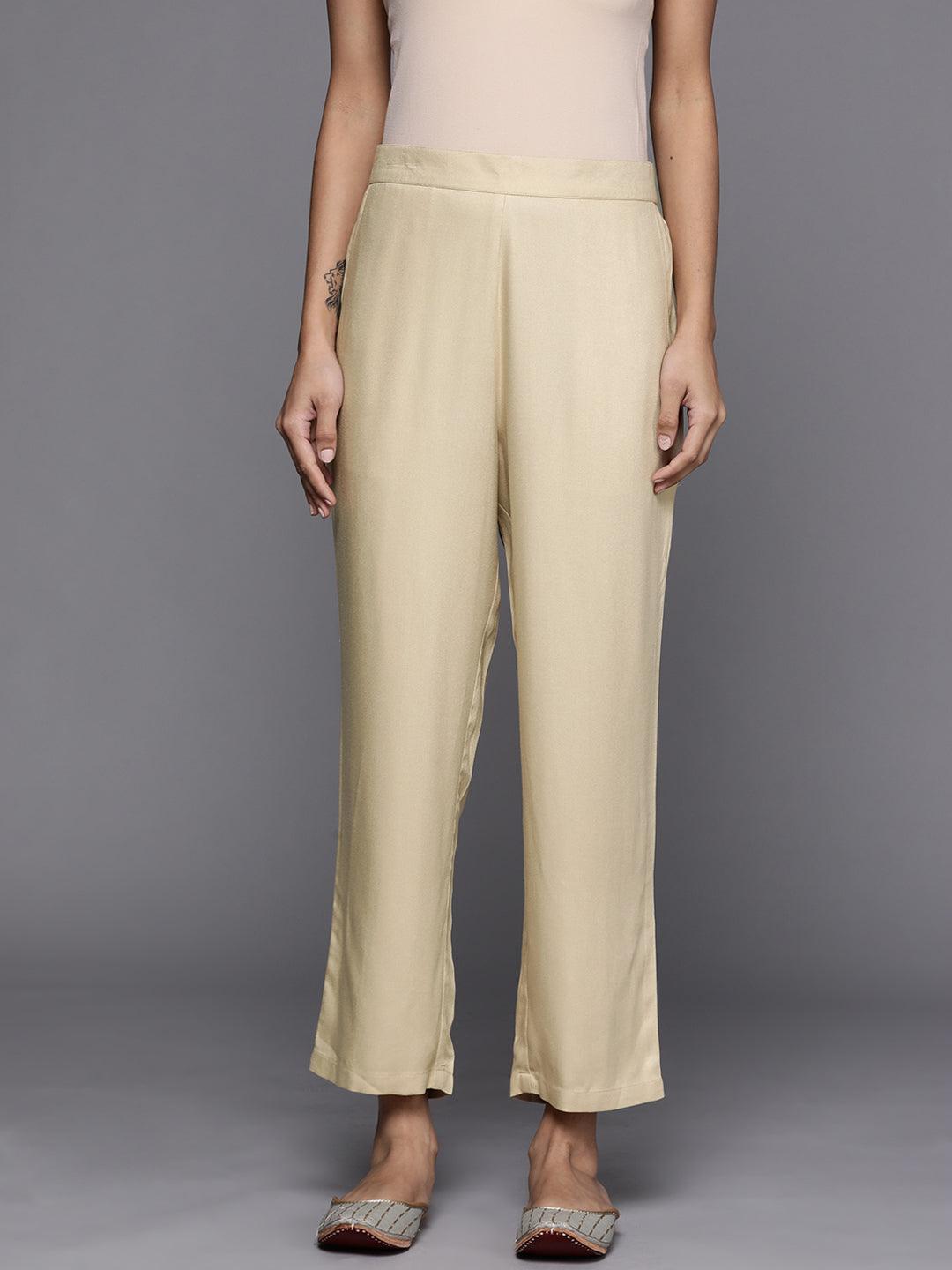 Beige Solid Pashmina Wool Trousers - ShopLibas