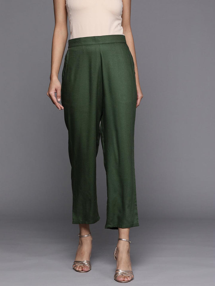 Green Solid Pashmina Wool Trousers - ShopLibas