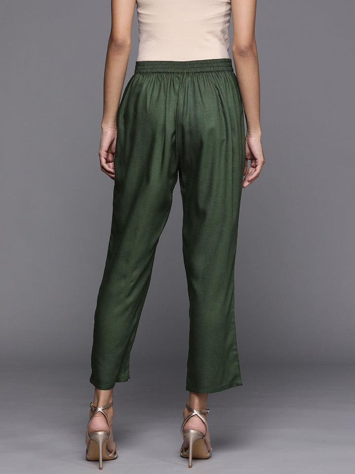 Green Solid Pashmina Wool Trousers - ShopLibas