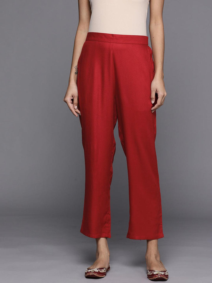 Red Solid Pashmina Wool Trousers - ShopLibas