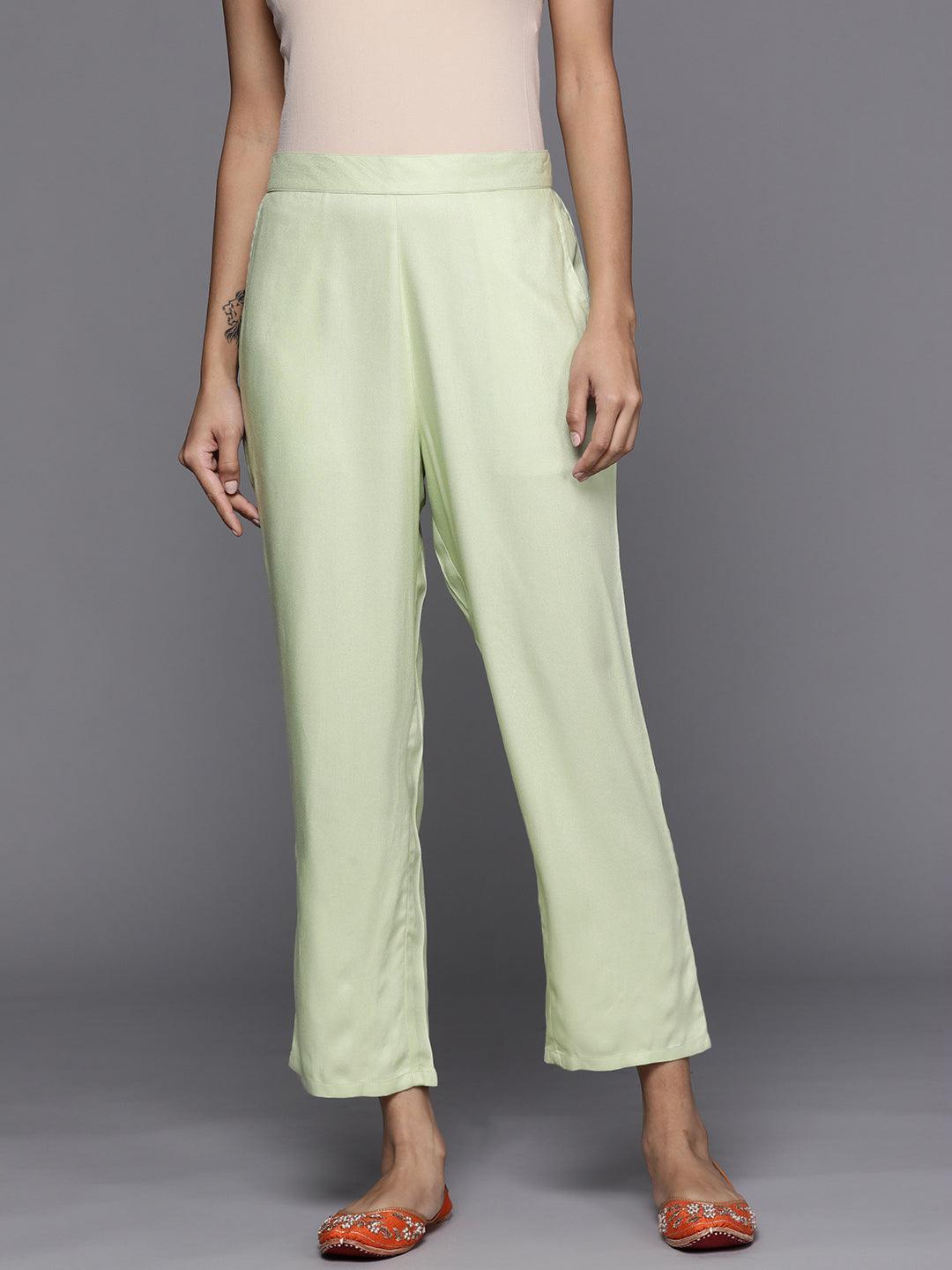 Green Solid Pashmina Wool Trousers - ShopLibas