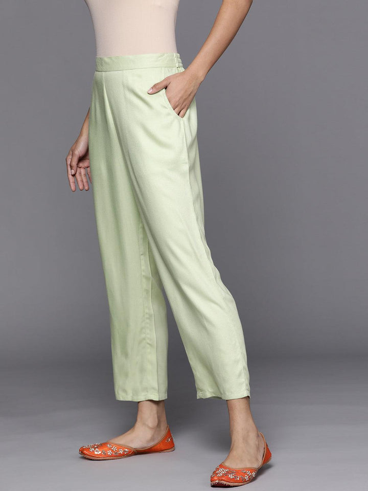 Green Solid Pashmina Wool Trousers - ShopLibas