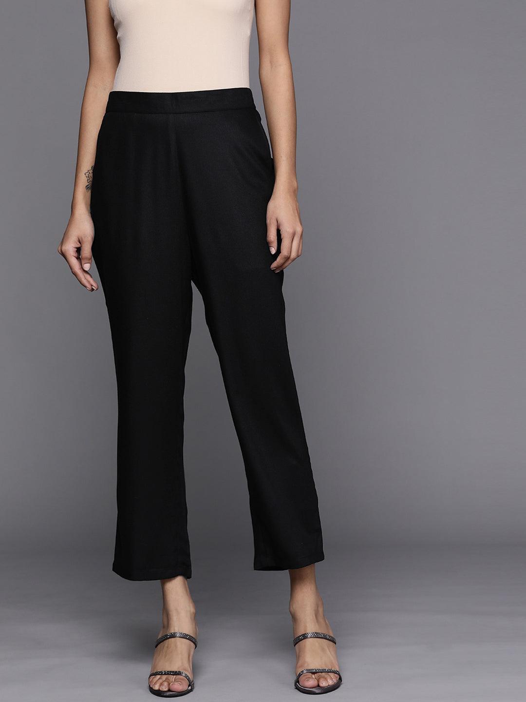 Black Solid Pashmina Wool Trousers - ShopLibas