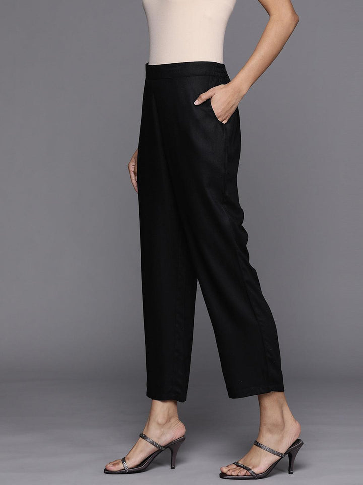 Black Solid Pashmina Wool Trousers - ShopLibas