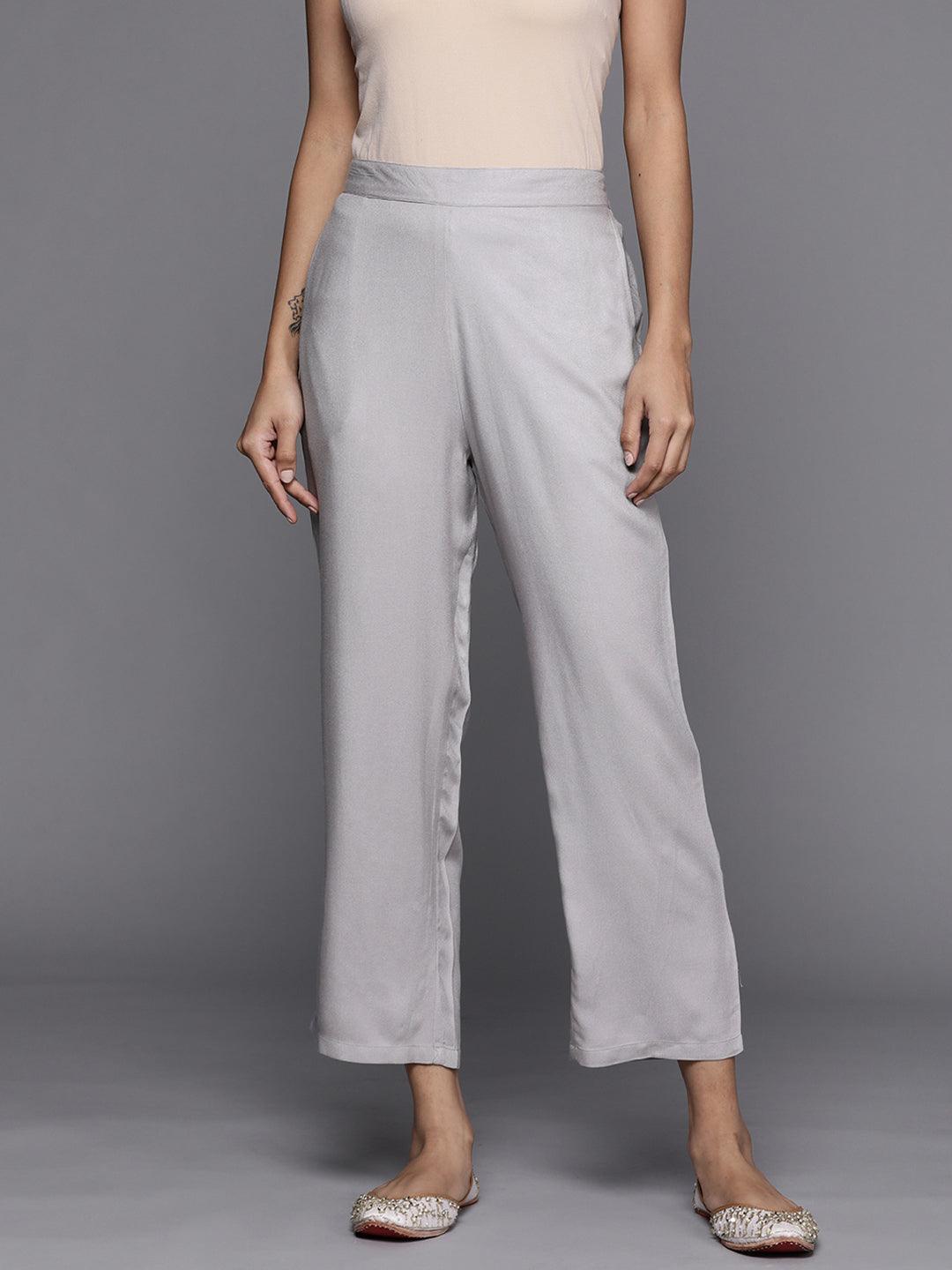 Grey Solid Pashmina Wool Trousers - ShopLibas