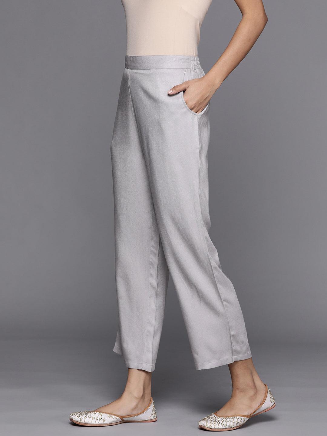 Grey Solid Pashmina Wool Trousers - ShopLibas