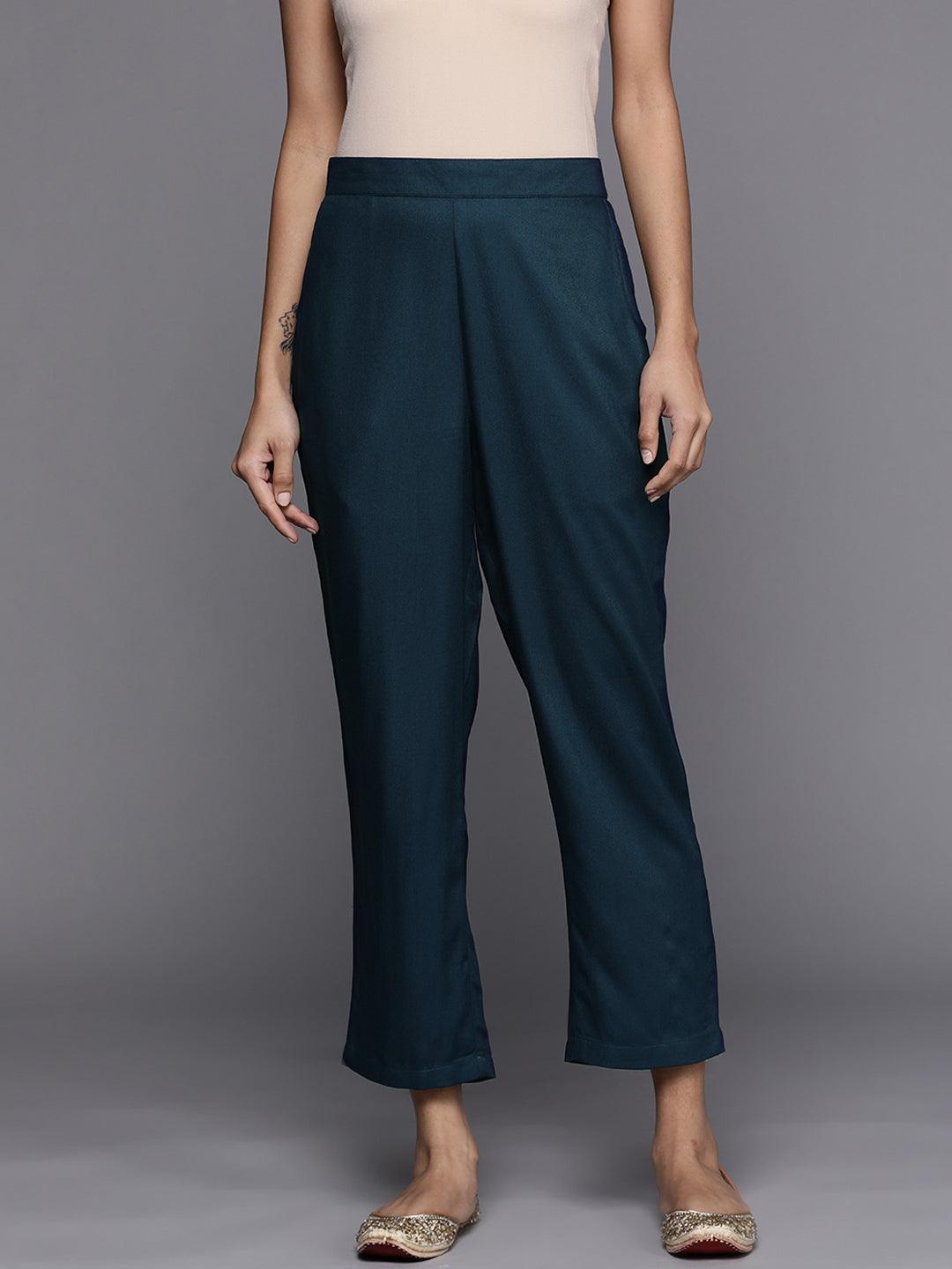 Blue Solid Pashmina Wool Trousers - ShopLibas