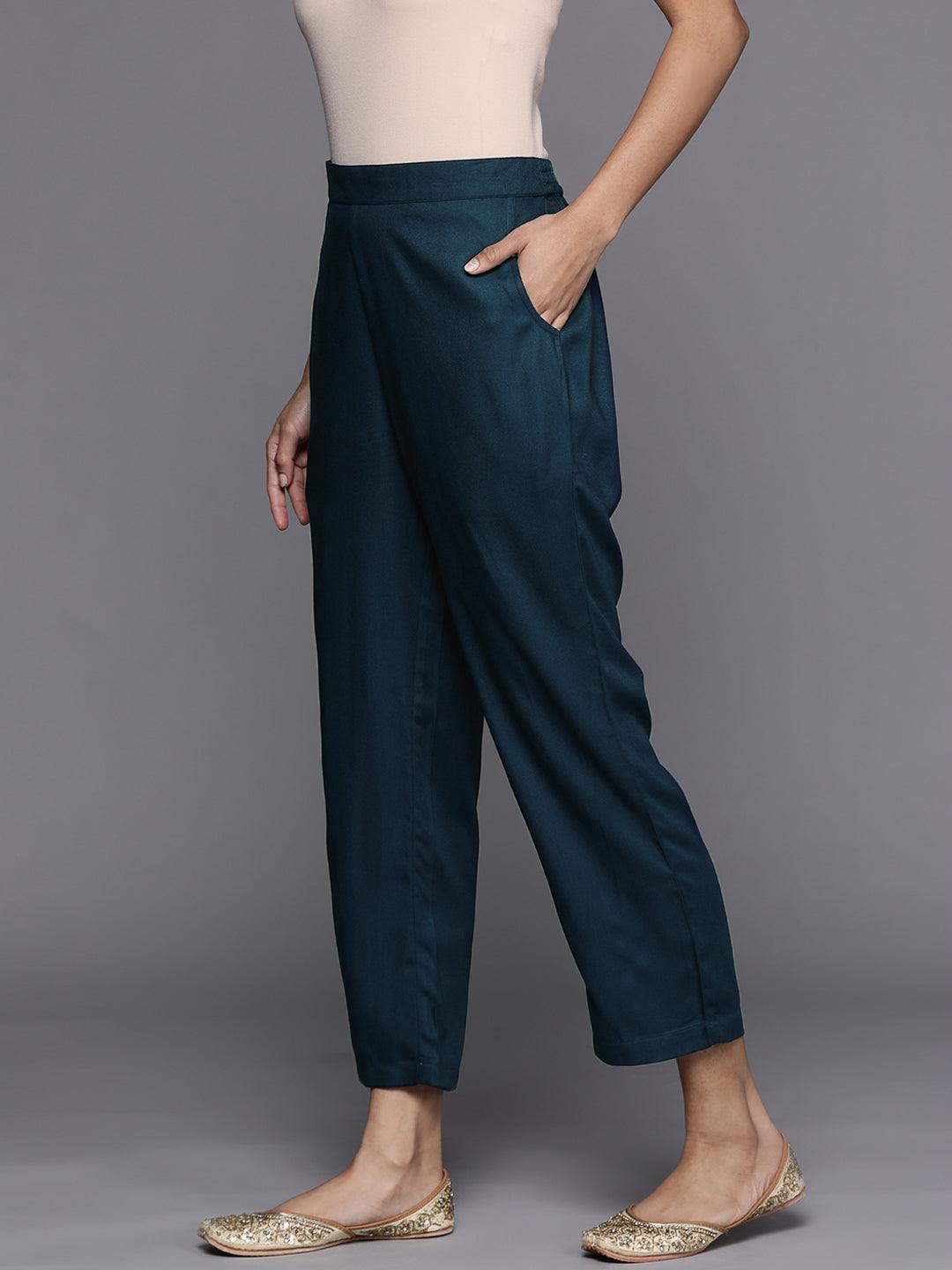 Blue Solid Pashmina Wool Trousers - ShopLibas