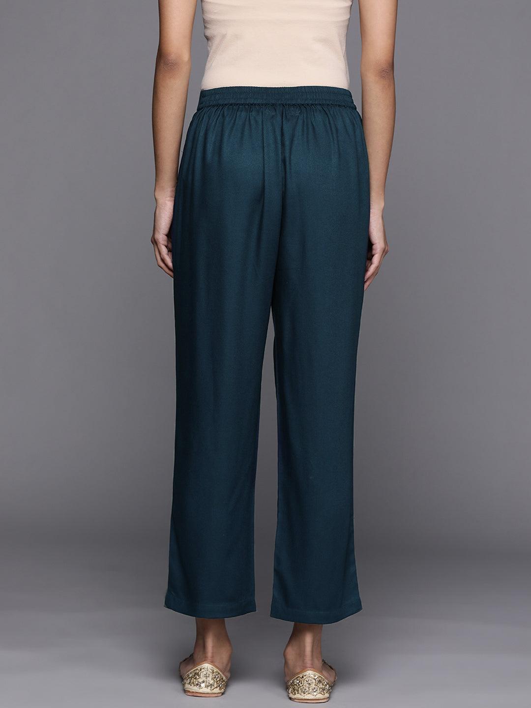 Blue Solid Pashmina Wool Trousers - ShopLibas