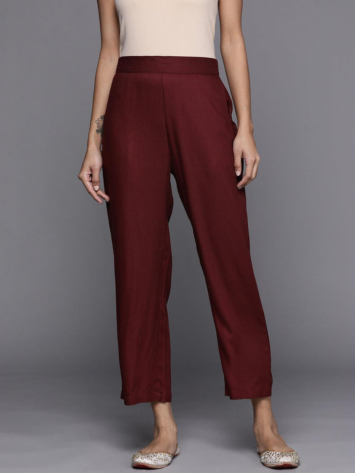 Maroon Solid Pashmina Wool Trousers - ShopLibas