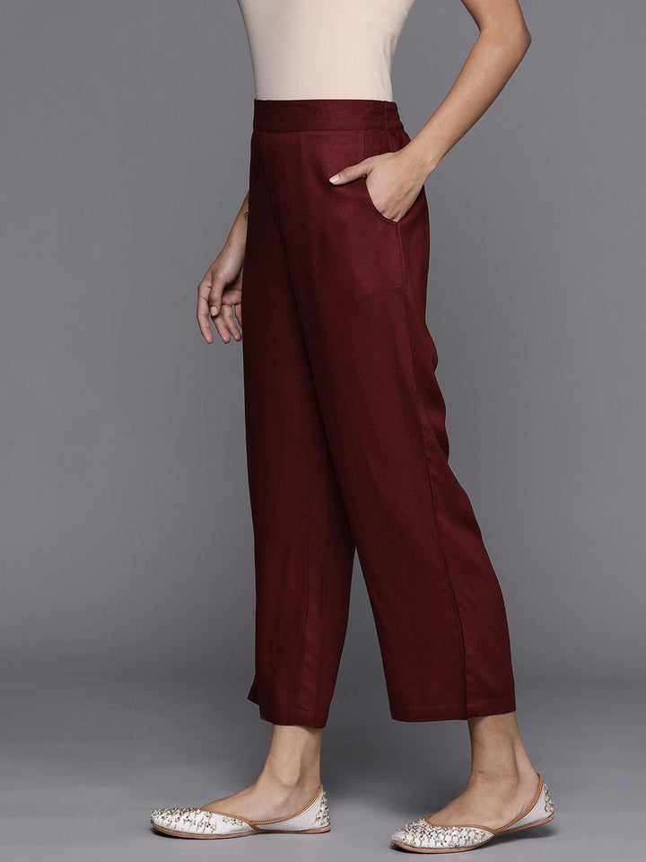 Maroon Solid Pashmina Wool Trousers - ShopLibas