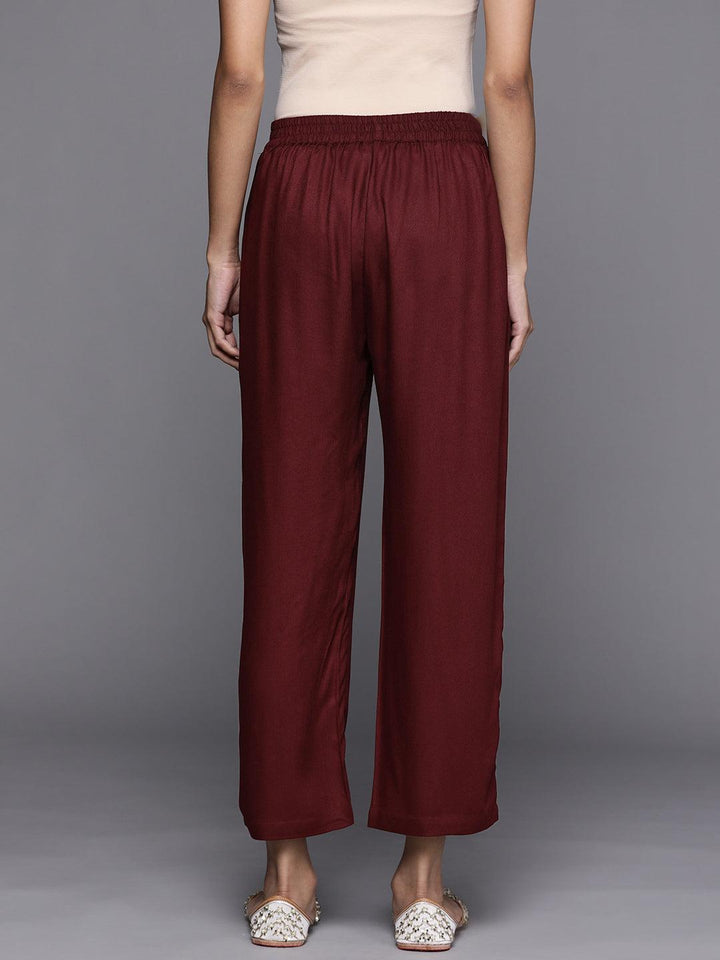 Maroon Solid Pashmina Wool Trousers - ShopLibas