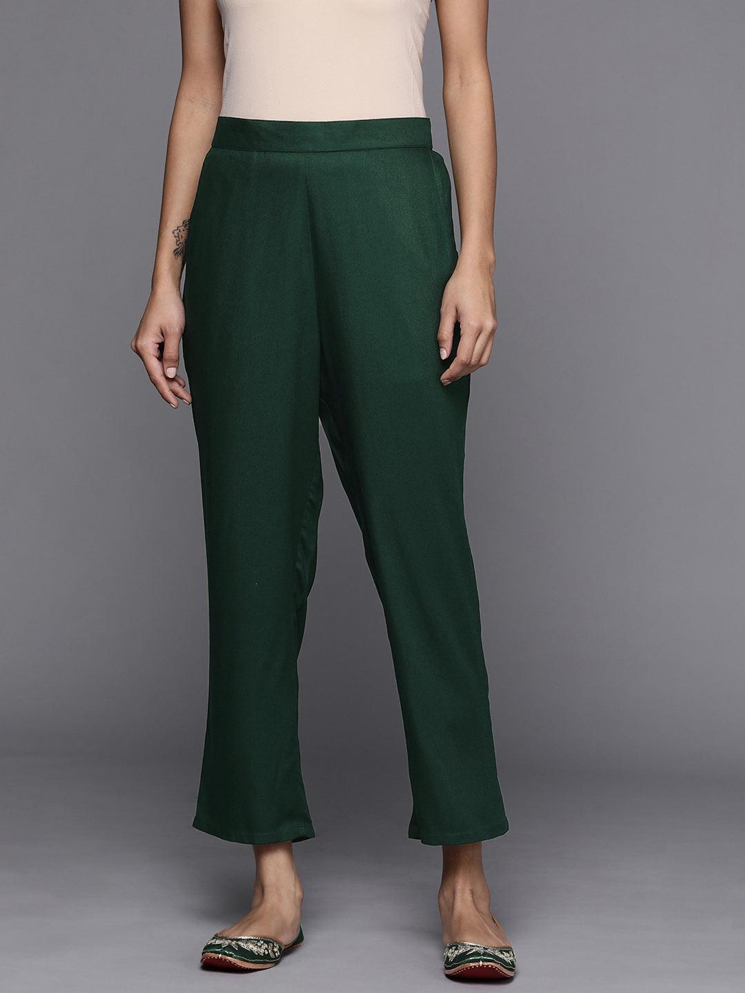 Green Solid Pashmina Wool Trousers - ShopLibas