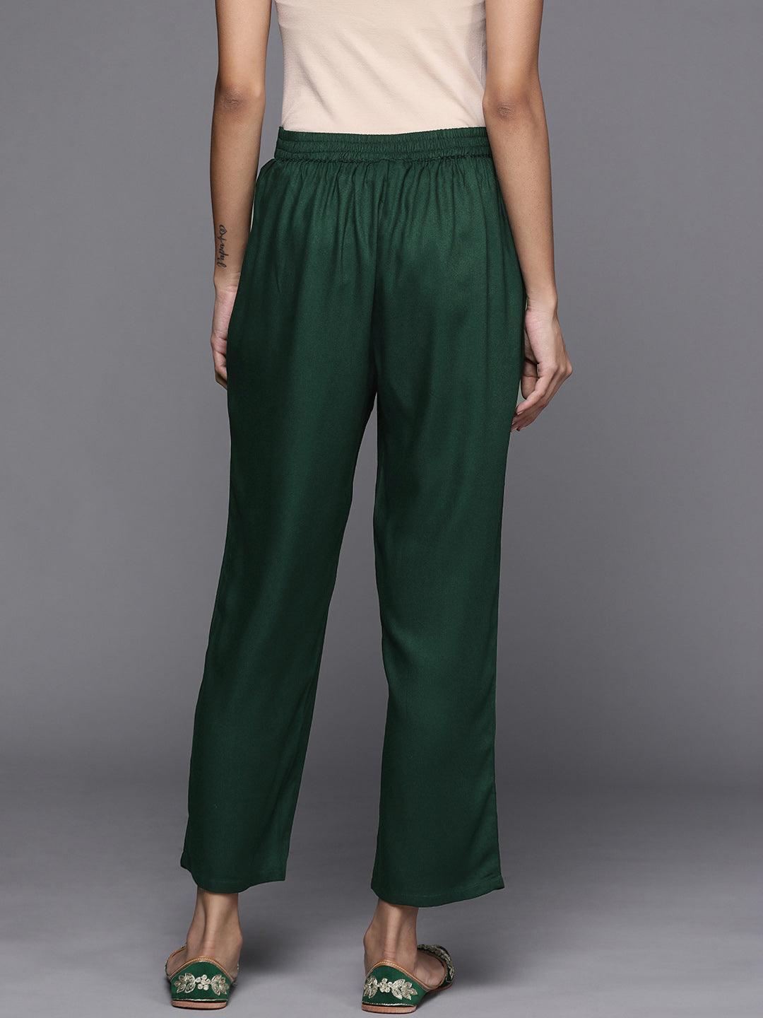 Green Solid Pashmina Wool Trousers - ShopLibas