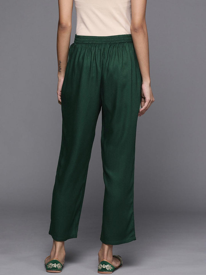 Green Solid Pashmina Wool Trousers - ShopLibas