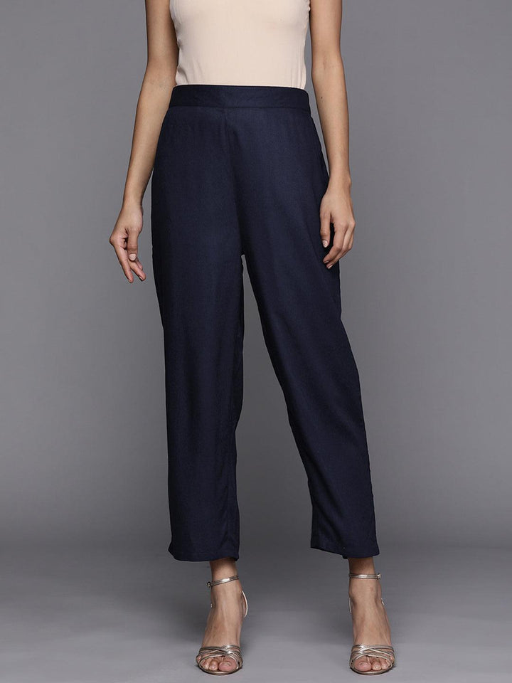 Blue Solid Pashmina Wool Trousers - ShopLibas